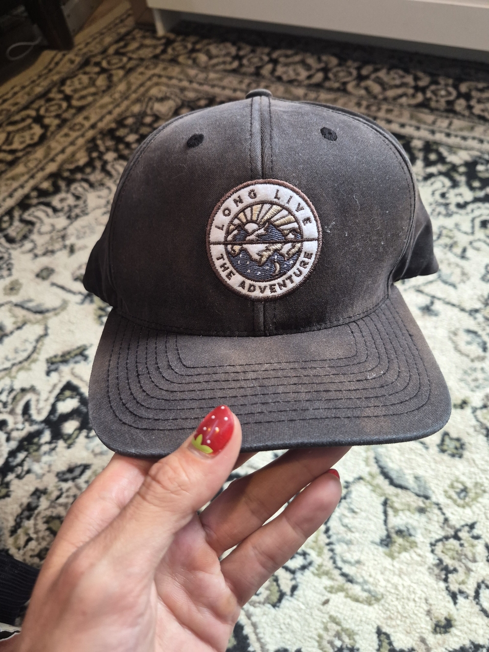 Embroidered Adventure Patch Washed Black Baseball Cap